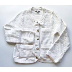 Free Assembly Textured White Cardigan with Gold Buttons Size Medium